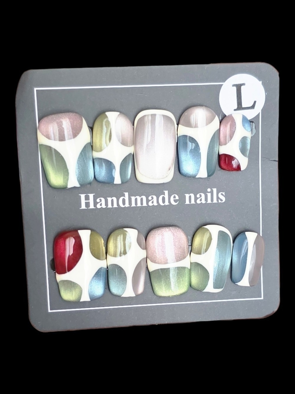 Handmade Korean Minimalist Cat-Eye Press-On Nails Set - Size L
